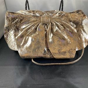 Susan Farber Silver Metallic Leather Evening Bag